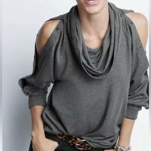 Cabi Snap Sleeve Gray Cowl Neck Long Sleeve Pullover Sweater Size Medium